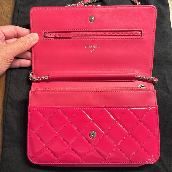 Authentic Chanel Pink Quilted Patent WOC Wallet on Chain - Picture 6 of 13